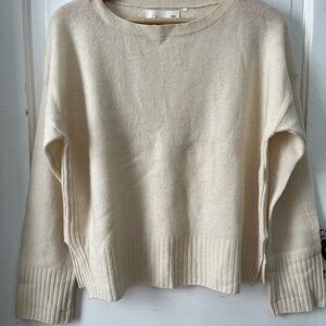 Anthropologie Cream Crew Neck Split Seam Sweater 100% Cashmere